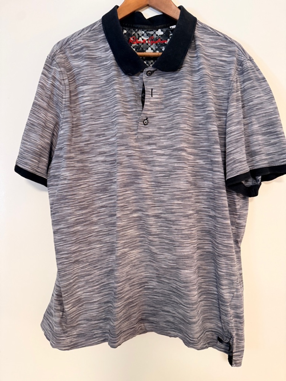 Robert Graham Men's Short Sleeve Polo Shirt - Black Collar, Heather Gray Body